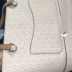 Guess White and Tan Monogram Tote